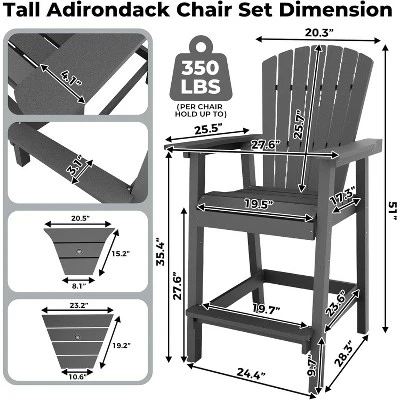 Outdoor Tall Adirondack Chairs Set Of 2 HDPE, Paio Adirondack Barstools With Connecting Tray, For Deck, Backyard, Balcony 4 Outdoor Tall Adirondack Chairs Set Of 2 HDPE, Paio Adirondack Barstools With Connecting Tray, For Deck, Backyard, Balcony - Image 2