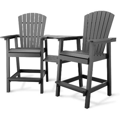 Outdoor Tall Adirondack Chairs Set Of 2 HDPE, Paio Adirondack Barstools With Connecting Tray, For Deck, Backyard, Balcony 9 Outdoor Tall Adirondack Chairs Set Of 2 HDPE, Paio Adirondack Barstools With Connecting Tray, For Deck, Backyard, Balcony - Image 7