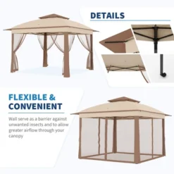 Outdoor Canopy Tent With Mosquito Netting, Pop Up Instant Gazebo Waterproof With Portable Carrying Bag, Outdoor Gazebo Tent For Backyard -Homfan GUEST cbf9b3f5 648f 4e10 b734 a88fdba2f6dd