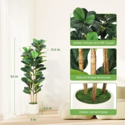 Artificial Fiddle Leaf Fig Tree With White Pot, Indoor/Outdoor Greenery For Home, Office, Store Room, Majlis Decor -Homfan GUEST cc15445d a3a8 4c16 bebf c1d22f8871dc