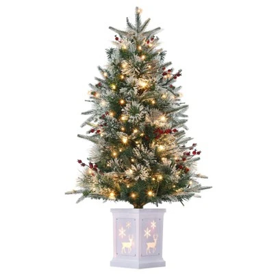 3ft Small Christmas Tree Pre-Lit Artificial Christmas Tree With 78 Led Lights, Snow Flocked Xmas Tree W/Base, Timer Function, Battery Operated 5 3ft Small Christmas Tree Pre-Lit Artificial Christmas Tree With 78 Led Lights, Snow Flocked Xmas Tree W/Base, Timer Function, Battery Operated - Image 3