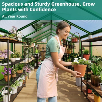 Greenhouse For Outdoors,Large Aluminum Greenhouses With Roof Vent And Quick Setup Structure,Greenhouse Heavy Duty With PC Panels, Walk-in Green Houses 4 Greenhouse For Outdoors,Large Aluminum Greenhouses With Roof Vent And Quick Setup Structure,Greenhouse Heavy Duty With PC Panels, Walk-in Green Houses - Image 2