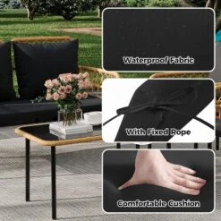 4-Piece Patio Set,Outdoor Wicker Chairs With Glass Table & Cushions,Modern Rattan Bistro Set For Porch,Garden,Balcony -Homfan GUEST cc58d5a8 e88e 4385 81b1 b02d0ffda917