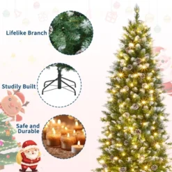 Pre-Lit Slim Christmas Tree With Warm White Lights, Pine Cones & Metal Stand — Weather-Resistant PVC Tips, 6/7.5/9/12 Ft -Homfan GUEST cc9c6f6e 97dc 4f4b 8bef b9defcb0cca9