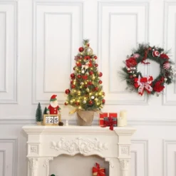 Small Xmas Tree, Mini Christmas Tree W/Lights, 3ft Christmas Tree Pre-lit W/78 Warm White LED Lights,Red Berry Clusters And Cloth Bag Base,2pcs -Homfan GUEST ccd5d92e ffba 460f 8fca dd1537071c8e