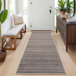 Kitchen Rugs Non Slip Washable Striped Indoor Outdoor Carpet For Hallway Laundry Bedroom Bedside Entryway Foyer Dining Office Brown -Homfan GUEST ce9716a5 db6f 4a3d ac19 a7b17113c896