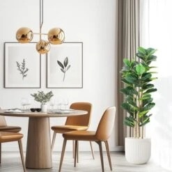 Artificial Fiddle Leaf Fig Tree With White Pot, Indoor/Outdoor Greenery For Home, Office, Store Room, Majlis Decor