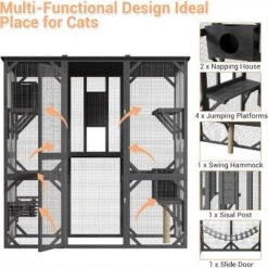 68'' Wooden Catio - 4-Tier Outdoor Cat Enclosure W/ 2 Doors, Scratching Post & UV Protection For Multiple Cats -Homfan GUEST cfc22ac5 65a1 4ecc 837f da5a854a16c3