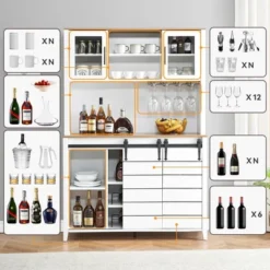 Homfan Farmhouse Coffee Bar Cabinet, Kitchen Hutch Storage With Sliding Barn Door, Tall Sideboard Buffet With Wine Rack, Wine Bar Cabinet,White 13 Homfan Farmhouse Coffee Bar Cabinet, Kitchen Hutch Storage With Sliding Barn Door, Tall Sideboard Buffet With Wine Rack, Wine Bar Cabinet,White -Homfan GUEST d09492f4 5097 4f38 9427 22dcb3f141a0