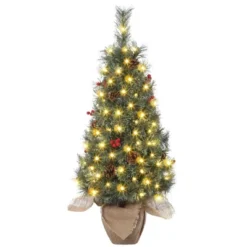 Small Xmas Tree, Mini Christmas Tree W/Lights, 3ft Christmas Tree Pre-lit W/78 Warm White LED Lights,Red Berry Clusters And Cloth Bag Base,2pcs -Homfan GUEST d11ab9a3 de16 4812 9cd4 cc5657482cc9