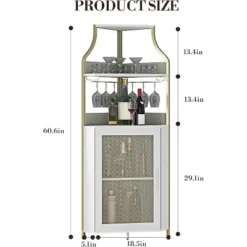 Homfan 5-Tier Corner Bar Cabinet With Lights, Adjustable Shelves & Glass Doors - Home Liquor Wine Display