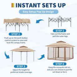 Outdoor Canopy Tent With Mosquito Netting, Pop Up Instant Gazebo Waterproof With Portable Carrying Bag, Outdoor Gazebo Tent For Backyard -Homfan GUEST d1f5cf3c 7968 4816 811e c8b2072851a4