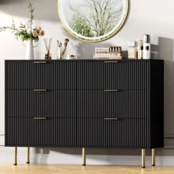 Fluted 6 Drawers Dresser For Bedroom,Wooden Chest Of Drawers,Modern Storage Dressers For Living Room, Closet, Hallway -Homfan GUEST d20d4638 905b 4fe8 bdd8 aca5ae96baff