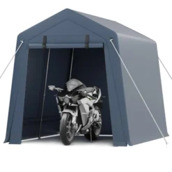 Outdoor Storage Shed, Portable Carport W/Roll-up Ventilated Zipper Door&Windows,Heavy Duty Waterproof Tarp,Storage Sheds For Motorcycle,Bike,Firewood -Homfan GUEST d2413ece b2d0 4ba9 88d2 673f489ec517