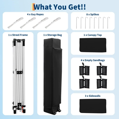 Pop Up Canopy - Easy Up Camping Tent With One Roller Bag, 3 Adjustable Height, 4 Weight Bags For Deck, Garden, Sports, Beach, Party 7 Pop Up Canopy - Easy Up Camping Tent With One Roller Bag, 3 Adjustable Height, 4 Weight Bags For Deck, Garden, Sports, Beach, Party - Image 5