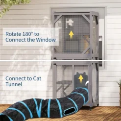 68'' Wooden Catio - 4-Tier Outdoor Cat Enclosure For Multiple Cats, Waterproof Shelter W/ 4 Platforms, 2 Sliding Doors & Scratching Post -Homfan GUEST d2e51964 aee8 48bf a6cb 5507594e3eaf