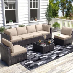 7-Piece Outdoor Patio Furniture Set, All-Weather Wicker Sectional Sofa With Cushions & Coffee Table, Rattan Set For Garden, Porch, Balcony 23 7-Piece Outdoor Patio Furniture Set, All-Weather Wicker Sectional Sofa With Cushions & Coffee Table, Rattan Set For Garden, Porch, Balcony -Homfan GUEST d400adda c965 4f56 94c0 b08e93ddcc08