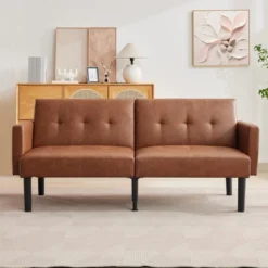 Futon Sofa Bed, Compact Loveseat, Modern Mid-Century Sleeper Sofa, Convertible Couch, Living Room Couches -Homfan GUEST d549afc2 1284 4447 bf28 337fe1b5d086