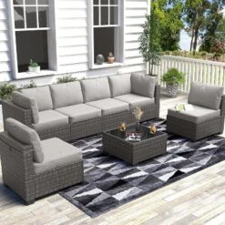 7-Piece Patio Furniture Set, Outdoor Sectional Sofa W/ Dining Table & Thick Cushions, All-Weather PE Wicker For Garden, Deck, Lawn -Homfan GUEST d61b517a 8640 4178 9b11 e678a8ee00fb