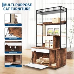 Hidden Litter Box With 4-Tier Storage Rack, Post Wood & Metal 2 In 1 Pets Furniture With Scratching Post & Cushioned Mat -Homfan GUEST d61c603a 20fc 4ee9 9628 8fd9362cdb3d