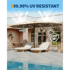 15FT Large Patio Umbrella With Base, Outdoor Double-Sided Rectangle Market Umbrella Outside Umbrellas For Poolside Lawn Backyard