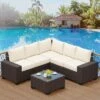 Homfan Patio Furniture Sets 6 Pieces Outdoor All-Weather Sectional Patio Sofa Set Rattan Weaving Wicker Patio Conversation Couch Set With Glass Table