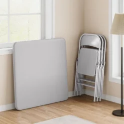 3-Piece Folding Dining Table Set For 2 – Gray Faux Leather Tabletop With 2 Padded Chairs, Space-Saving Modern Square Kitchen & Dining Table -Homfan GUEST d78d92fa 459f 495b b551 260a7523fec4