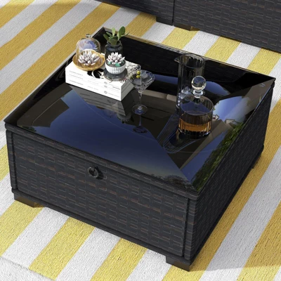 6-Piece Outdoor Patio Set With Waterproof Cushions, Reinforced Glass Table, Canopy & Storage, Durable PE Wicker For Garden And Backyard 10 6-Piece Outdoor Patio Set With Waterproof Cushions, Reinforced Glass Table, Canopy & Storage, Durable PE Wicker For Garden And Backyard - Image 8