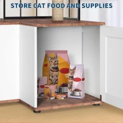 Cat Litter Cabinet, Cat Litter Box Enclosure With Scratching Post, Hanging Balls, 2-in-1 L-Shaped Corner Cat Litter Box With Storage Cabinet -Homfan GUEST d986477e ca53 47d7 8c06 3fab05b9411c
