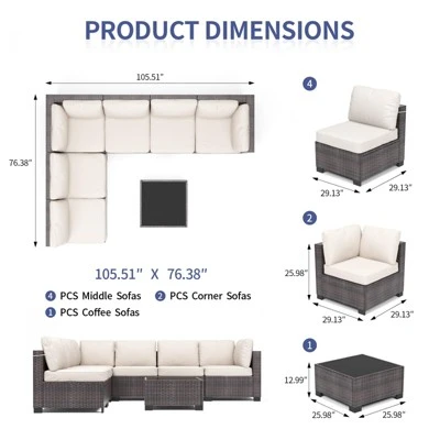 7-Piece Outdoor Patio Furniture Set, All-Weather Wicker Sectional Sofa With Cushions & Coffee Table, Rattan Set For Garden, Porch, Balcony 10 7-Piece Outdoor Patio Furniture Set, All-Weather Wicker Sectional Sofa With Cushions & Coffee Table, Rattan Set For Garden, Porch, Balcony - Image 8