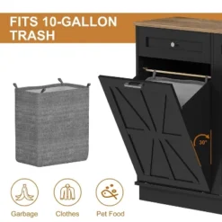 Tilt Out Trash Cabinet, Kitchen Cabinet With Double Hidden Trash Can And 2 Drawers, Wood Laundry Hamper Cabinet For Pantry, Kitchen -Homfan GUEST dab6c662 a628 4cda b5db 60340e07ca97