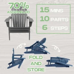 Homfan Folding Adirondack Chair, Oversized HDPE Adirondack Chairs With Weather Resistant, Outdoor Fire Pit Chair For Patio, Porch, Deck, Garden -Homfan GUEST db165f33 a984 4190 a466 68b44f87fb3a