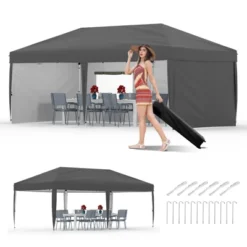 10x20 Pop Up Canopy Tent With 4 SideWalls, Heavy Duty Outdoor Canopy All Season Waterproof Commercial Street Vendors Party Tents With Roller Bag -Homfan GUEST dbc38755 b724 42ca a95f 9972b21902b9