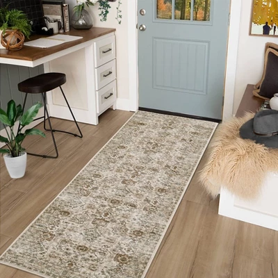 Washable Area Rug – Non-Slip Ultra-Thin Low Pile Vintage Oriental Distressed Carpet For Living Room, Bedroom, Dining, Office & Nursery, Multi-Color 6 Washable Area Rug – Non-Slip Ultra-Thin Low Pile Vintage Oriental Distressed Carpet For Living Room, Bedroom, Dining, Office & Nursery, Multi-Color - Image 4