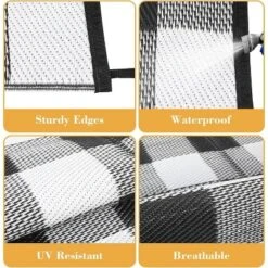 Waterproof Outdoor Rug Uv Resistant Plastic Straw Rug Modern Checkerboard Reversible Plaid Camping Carpet Picnic Mat For Beach, Backyard -Homfan GUEST de4ae036 3a2d 4d0d 9ba4 4e0938f389fb
