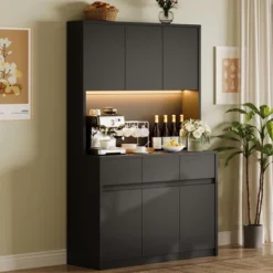 70" Farmhouse Pantry Cabinet With Charging Station & Microwave Stand - Kitchen Storage With Drawers For Living Room, Dining Room -Homfan GUEST de61726d b834 4532 b13c 6d3ce797c44f