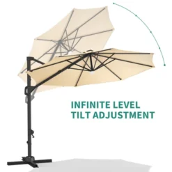 Large Cantilever Patio Umbrella, 10' X 10' Heavy Duty Large Aluminum Outdoor Umbrella With Solar LED Lights & Weighted Base, 360° Rotation -Homfan GUEST df233a11 2fc2 4b0e abe2 ab42189216e8