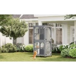 68'' Wooden Catio - 4-Tier Outdoor Cat Enclosure For Multiple Cats, Waterproof Shelter W/ 4 Platforms, 2 Sliding Doors & Scratching Post -Homfan GUEST df70c22d b116 494c 8366 768c21481c37