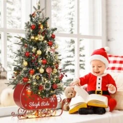 Homfan Pre-installed Lighted Christmas Tree, Snowflake Christmas Tree, Sleigh Base, Artificial Christmas Tree For Home Decoration -Homfan GUEST df849bc7 4eeb 4f6a bacc 628cfc751849