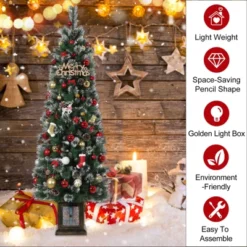 6FT Potted Christmas Tree With 140 Warm LED Lights – Artificial Outdoor Decor For Front Door, Porch, Includes Light Box, Pencil Tree -Homfan GUEST dfcdf386 07ed 4a00 a6a0 437ce3012326