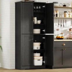 70" Tall Pantry Cabinet, Kitchen Pantry Storage Cabinets With 2 Door And 3 Adjustable Shelves, For Kitchen, Dining Room, Living Room And Bathroom