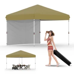 10'x10' Pop Up Canopy, Waterproof & UV-Resistant Outdoor Canopy With Center Lock And 1 Sidewalls, For Picnics, Camping, Beach, And Outdoor Gatherings 28 10'x10' Pop Up Canopy, Waterproof & UV-Resistant Outdoor Canopy With Center Lock And 1 Sidewalls, For Picnics, Camping, Beach, And Outdoor Gatherings -Homfan GUEST e037abb0 2c87 476d b31f a3adcf0ce646