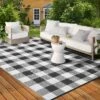 Waterproof Outdoor Rug Uv Resistant Plastic Straw Rug Modern Checkerboard Reversible Plaid Camping Carpet Picnic Mat For Beach, Backyard -Homfan GUEST e1648176 b71a 4950 8763 92d3fb52b1dd