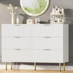 Fluted 6 Drawers Dresser For Bedroom,Wooden Chest Of Drawers,Modern Storage Dressers For Living Room, Closet, Hallway -Homfan GUEST e17838e9 48ae 4a61 9811 e267a1aa9da0