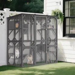 68'' Wooden Catio - 4-Tier Outdoor Cat Enclosure W/ 2 Doors, Scratching Post & UV Protection For Multiple Cats -Homfan GUEST e22abbc1 7e6a 4588 8b40 ec53de6e3de1