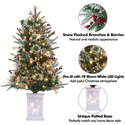 3ft Small Christmas Tree Pre-Lit Artificial Christmas Tree With 78 Led Lights, Snow Flocked Xmas Tree W/Base, Timer Function, Battery Operated 6 3ft Small Christmas Tree Pre-Lit Artificial Christmas Tree With 78 Led Lights, Snow Flocked Xmas Tree W/Base, Timer Function, Battery Operated - Image 4