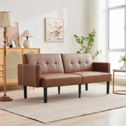 Futon Sofa Bed, Compact Loveseat, Modern Mid-Century Sleeper Sofa, Convertible Couch, Living Room Couches -Homfan GUEST e291f340 02bd 456f 986f cff9f37ed335