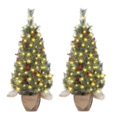 Small Xmas Tree, Mini Christmas Tree W/Lights, 3ft Christmas Tree Pre-lit W/78 Warm White LED Lights,Red Berry Clusters And Cloth Bag Base,2pcs -Homfan GUEST e2ee5684 109b 4da5 87c6 575d92271076