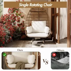 Homfan Egg Chair Wicker Outdoor Chairs, Oversize Patio Chair Rattan Lounger Chair W/ 4 Cushions & Steel Frame Stand For Indoor Outdoor Patio Backyard -Homfan GUEST e2f038ee 9b48 42a2 b647 c8a2482810b6