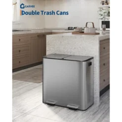 2x10.6 Gal Stainless Steel Step Trash Can, Dual Kitchen & Recycling Bin With Lid, PP Inner Buckets
